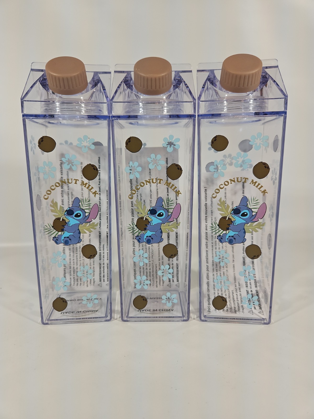 3x Disney Lilo And Stitch Coconut Milk Bottle 16.2 Ounce Plastic Carton NEW
