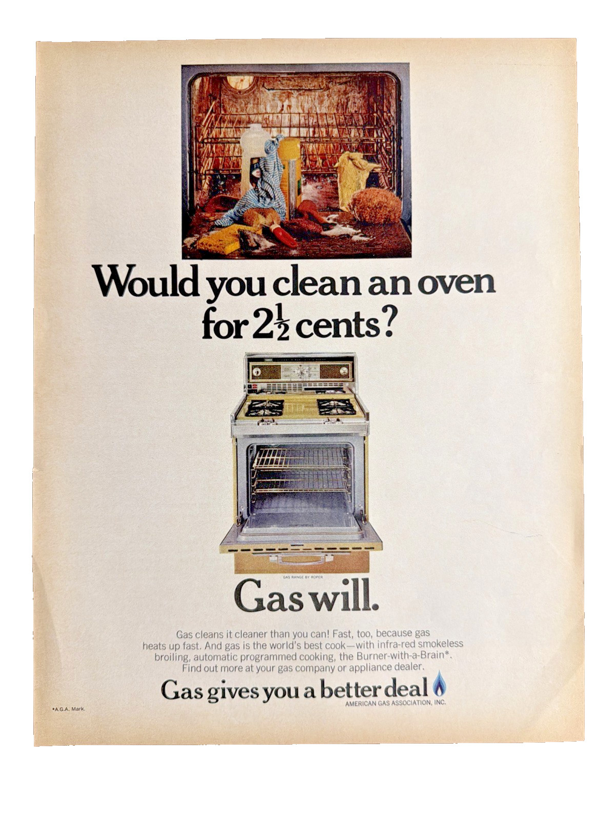 American Gas Association Print Ad Dirty Over Would You Clean It For 2/12 Cents?