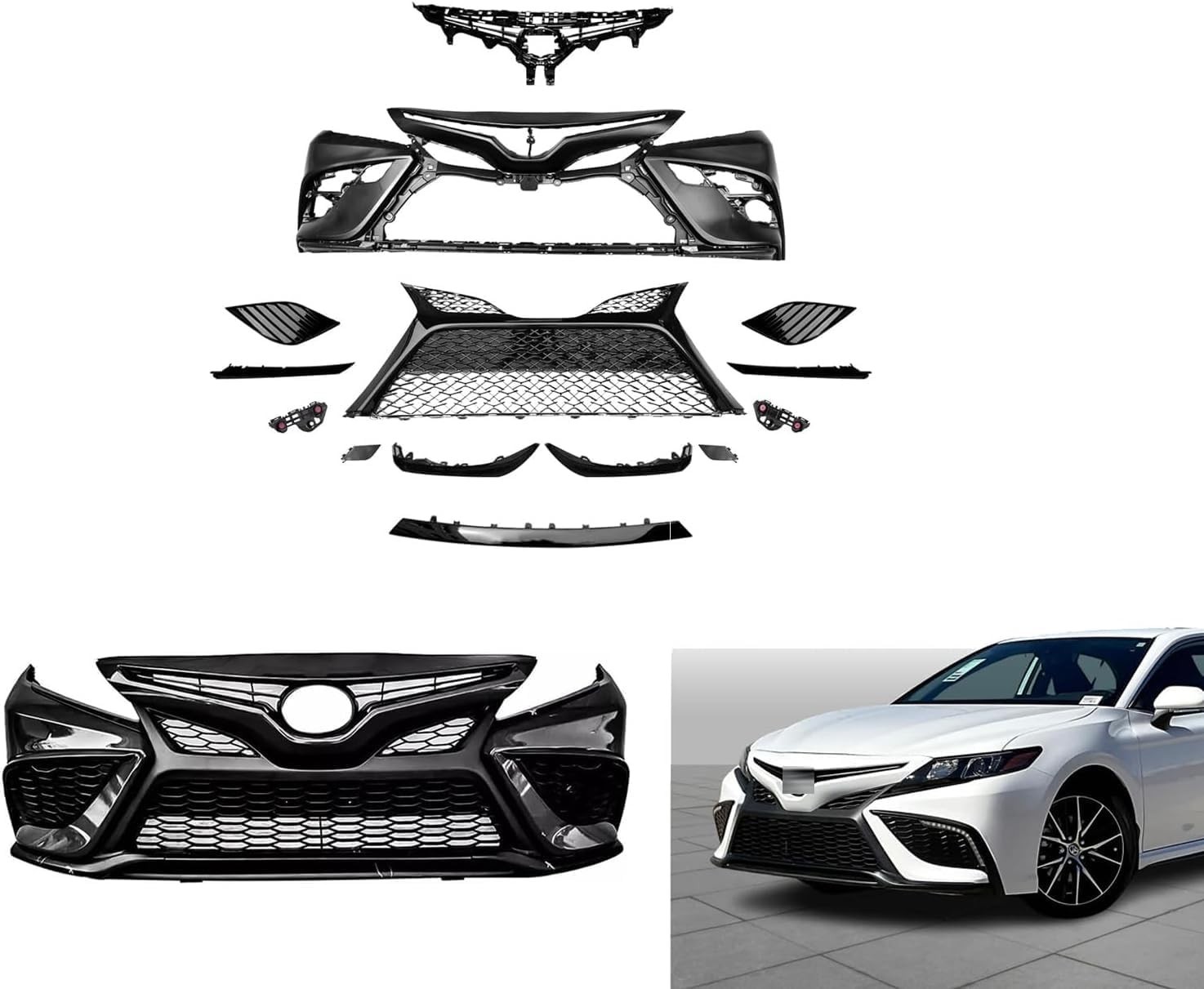 Camry SE XSE Complete Front Bumper with Grille Kit Compatible with 2018 2019 202