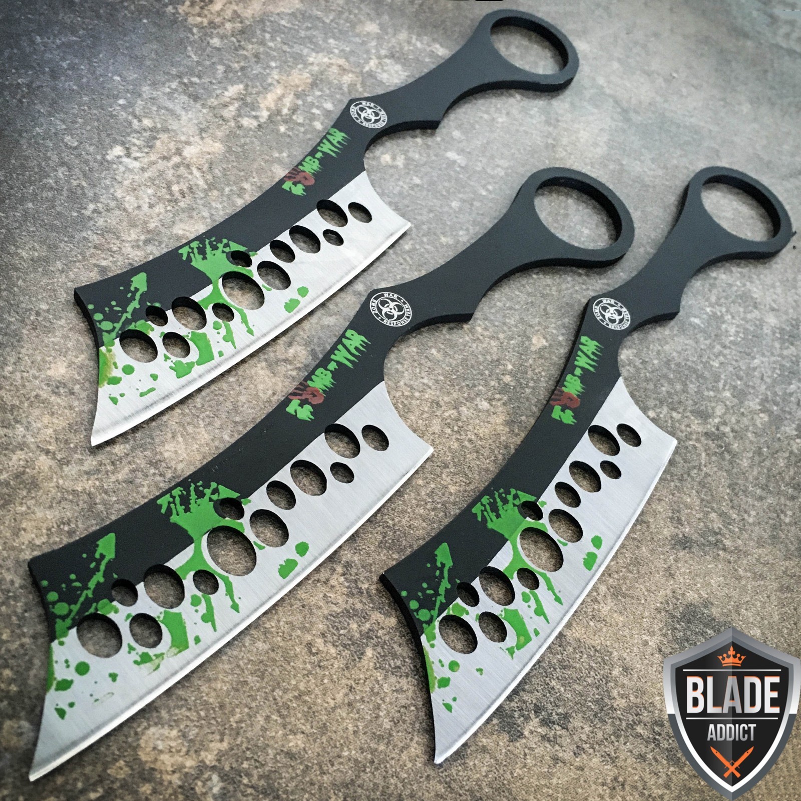 3 Pc 8″ Zombie Killer Ninja Kunai Tactical Throwing Knife Set w/ Sheath Combat