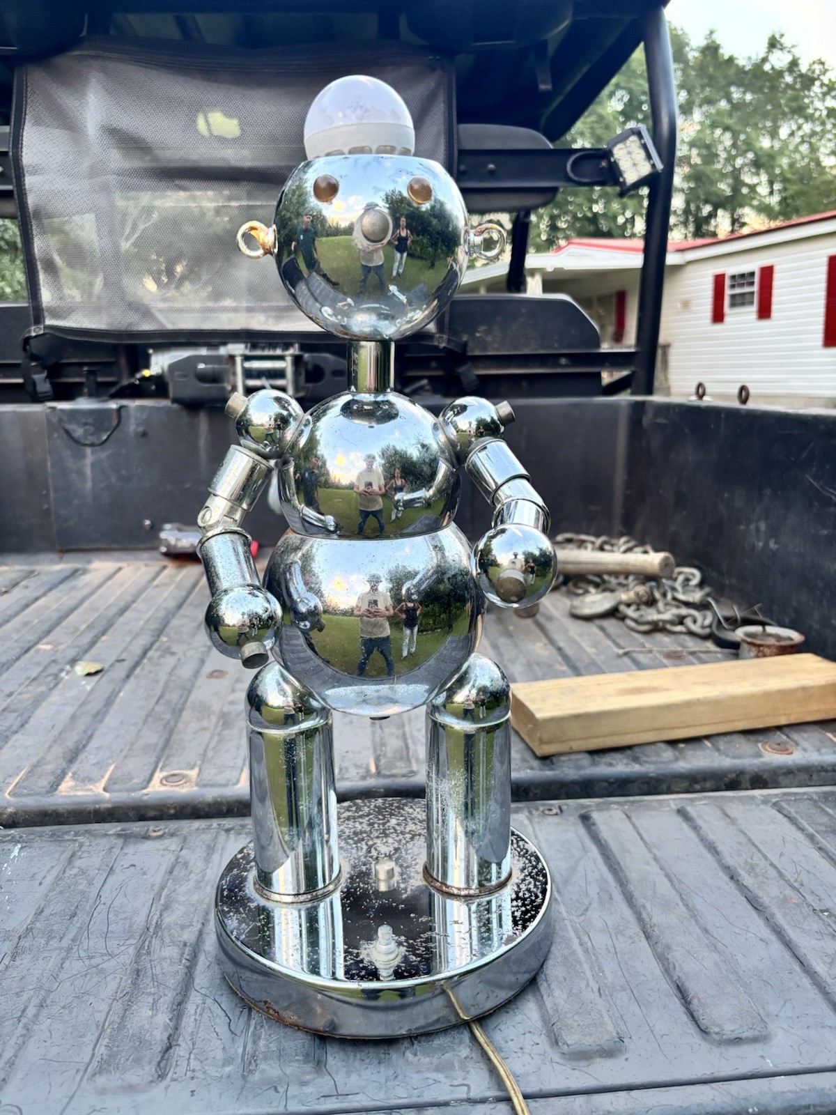 Chrome Metal Robot Figural Table Lamp, Silver, Corded Electric, Switch