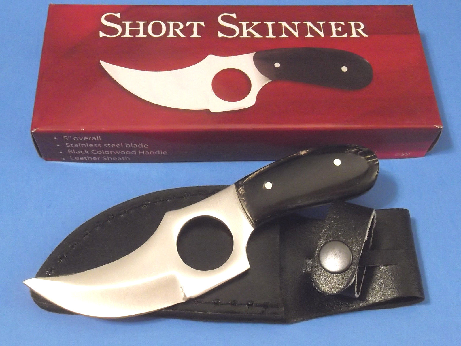 SHORT SKINNER 202989BK Black Horn finger hole full tang knife PA2989BK NEW!