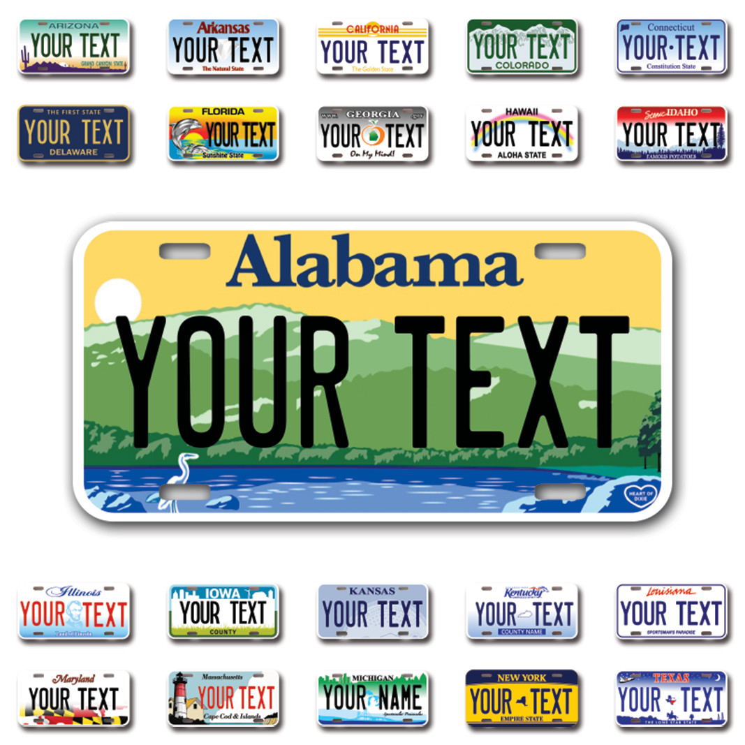 Custom state License Plates with personalized text Car 12×6- Moto 7×4 – Bike 6×3