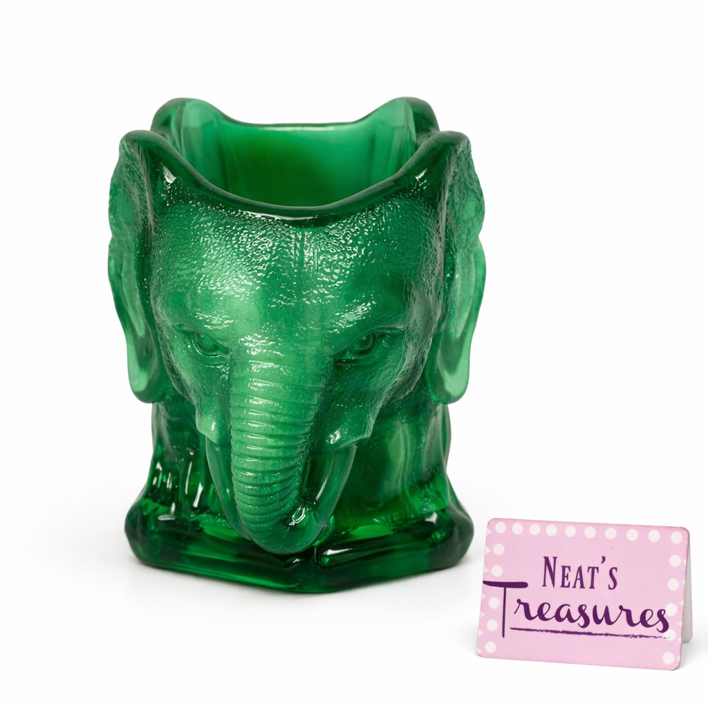 Summit Art Glass Double Headed Elephant Green Mable Glass Small Items Holder