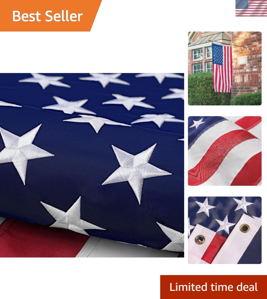 Long Lasting 8×12 ft American Flag – Elegant Embroidered Design with Grommets