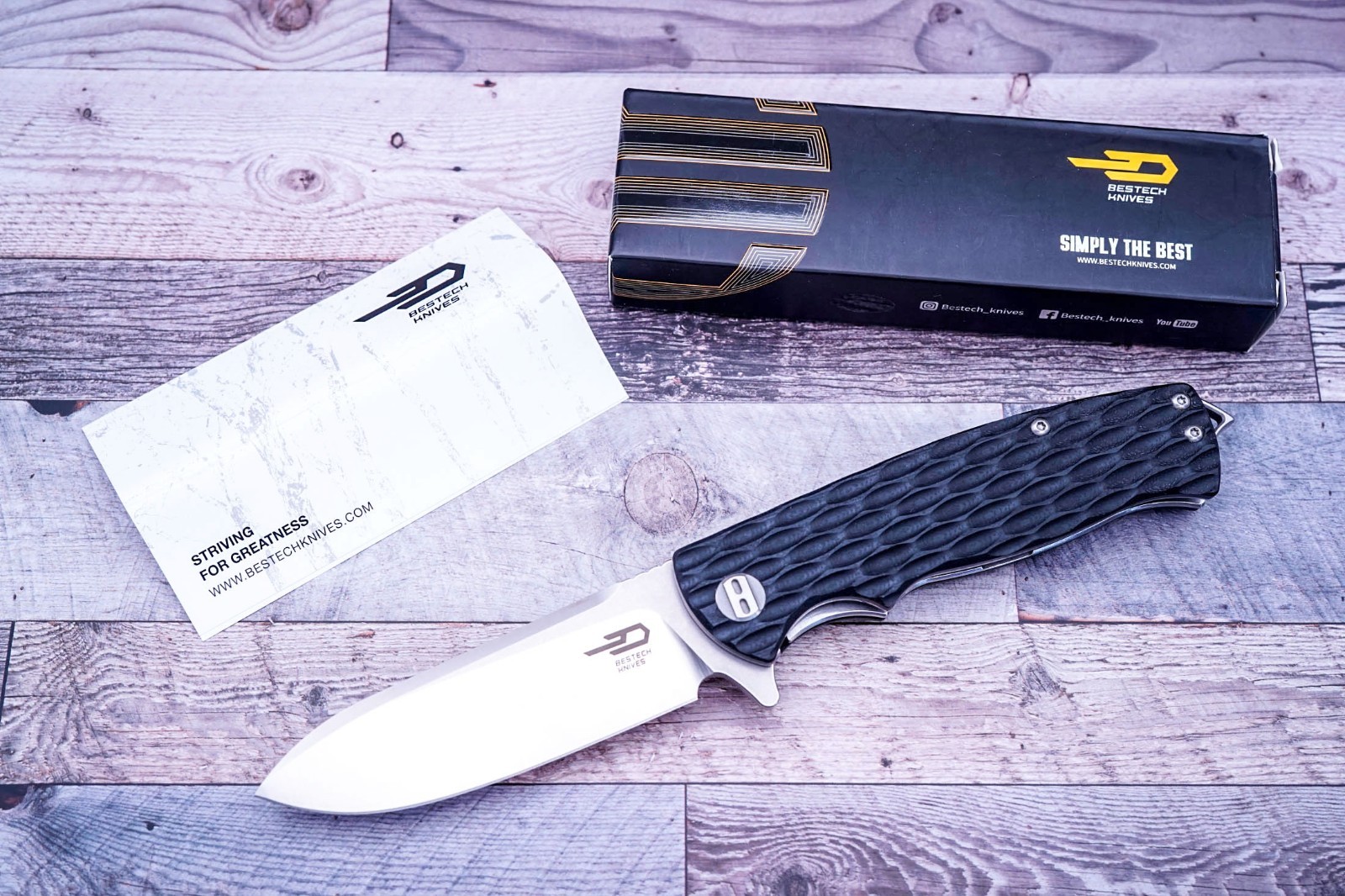 Bestech Knives Grampus, Satin Finished Plain Edge D2, Black G10, BG02A