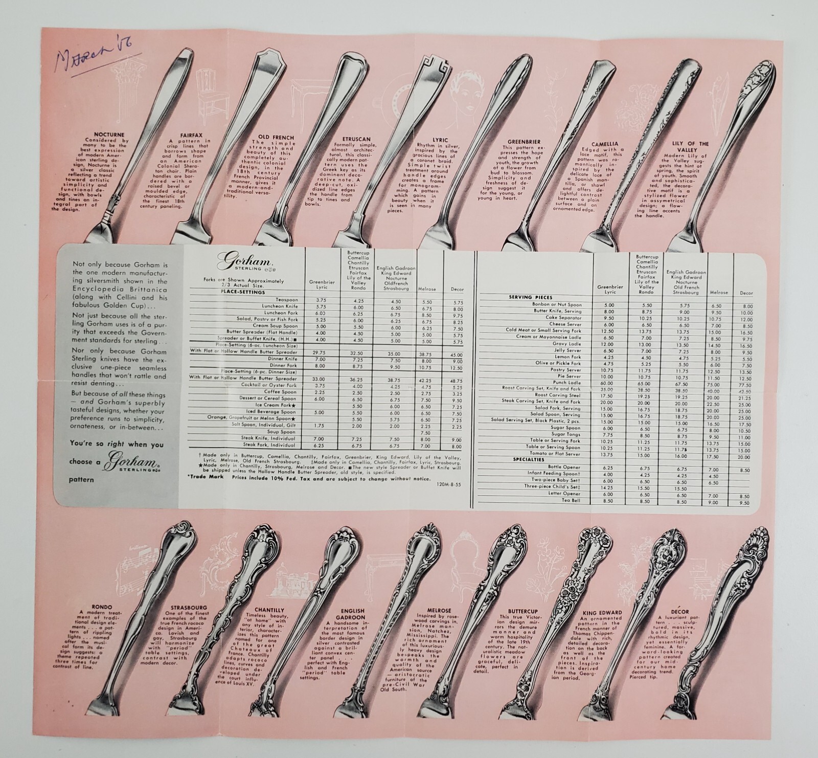 1956 Gorham Sterling Silver Flatware Promo Vintage Sales Brochure Products