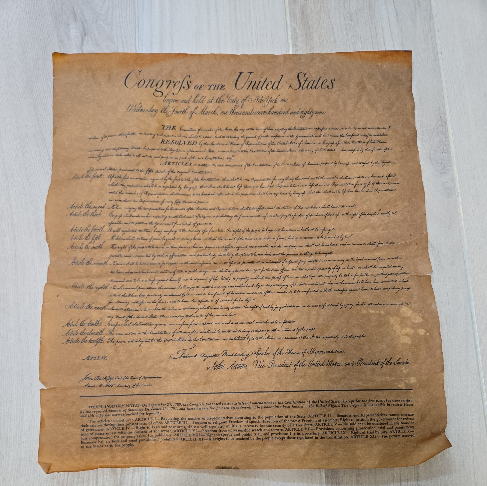 Vintage Congress of the United States 12 Articles of Amendment Constitution USA