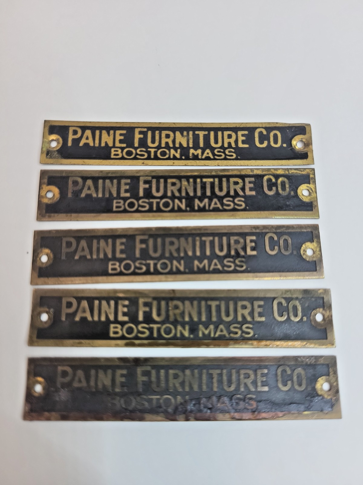 Paine Furniture Co. Brass Tag Plate Lot of 5 Original Boston Mass MA Vintage