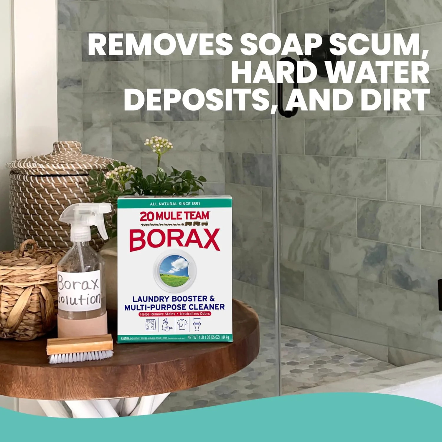 4 Count, Borax Detergent Booster & Multi-Purpose Household Cleaner, 65 Ounce
