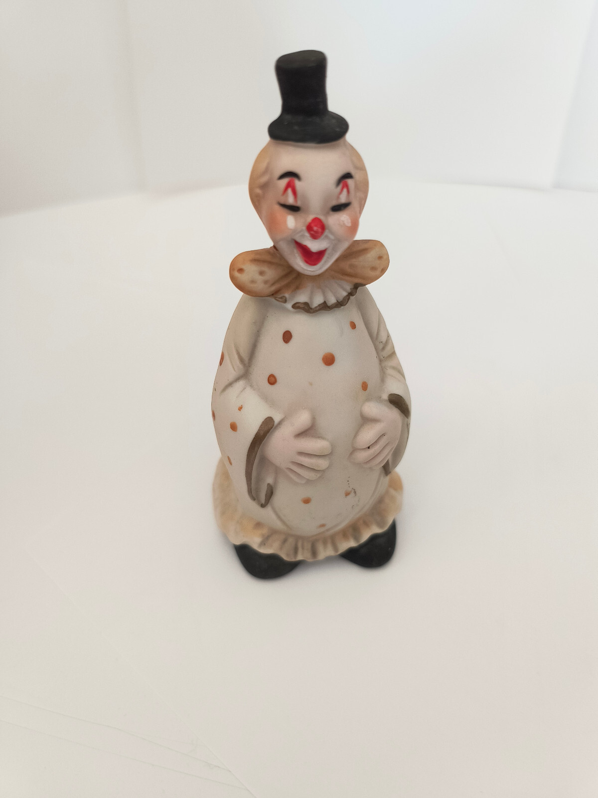 Vintage Bisque Porcelain Happy Big Belly Clown Pale Yellow