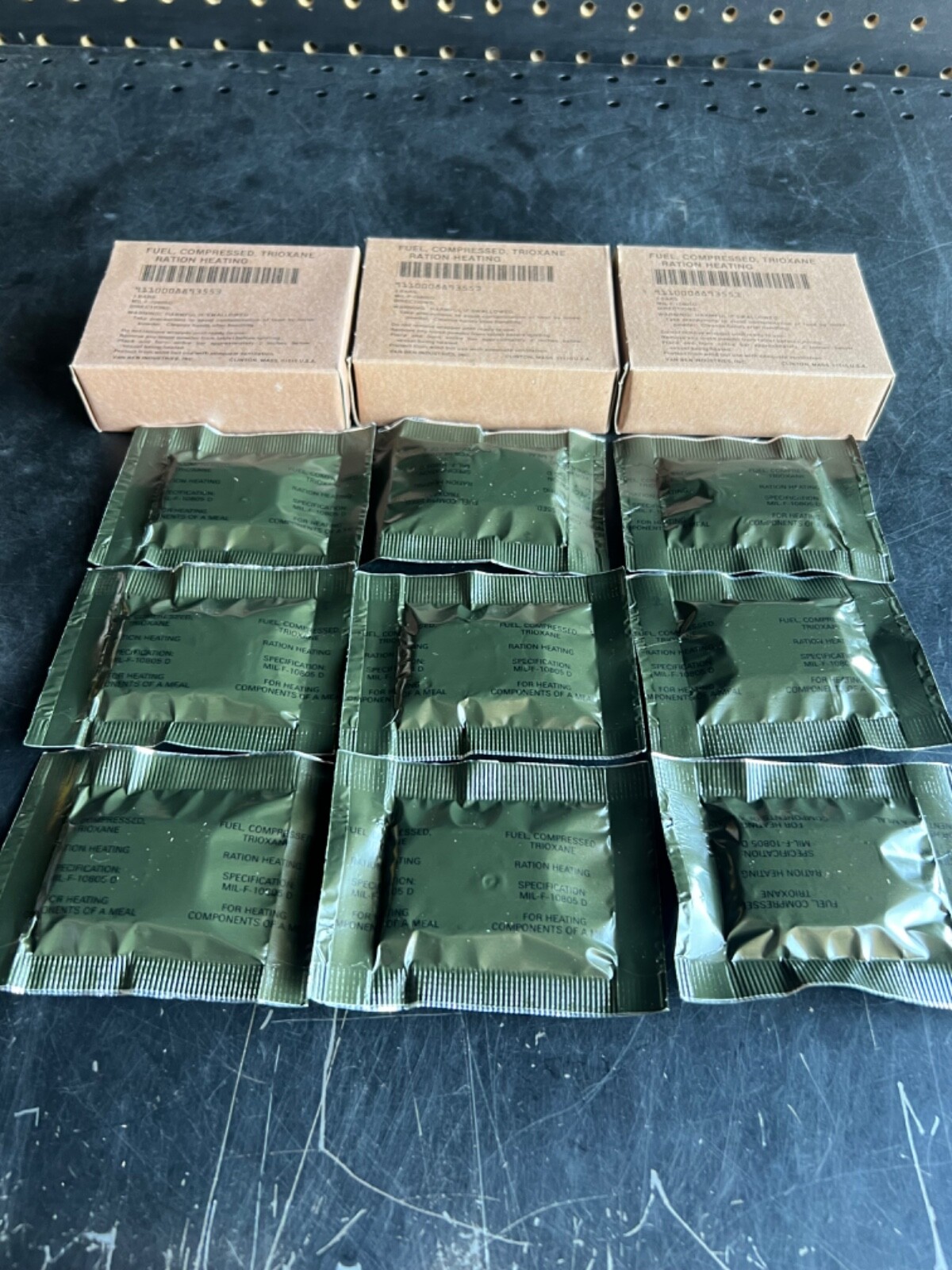 TRIOXANE MILITARY ISSUE LARGE COMPRESSED FUEL BARS – 3 BOXES, 9 BARS TOTAL- NIB