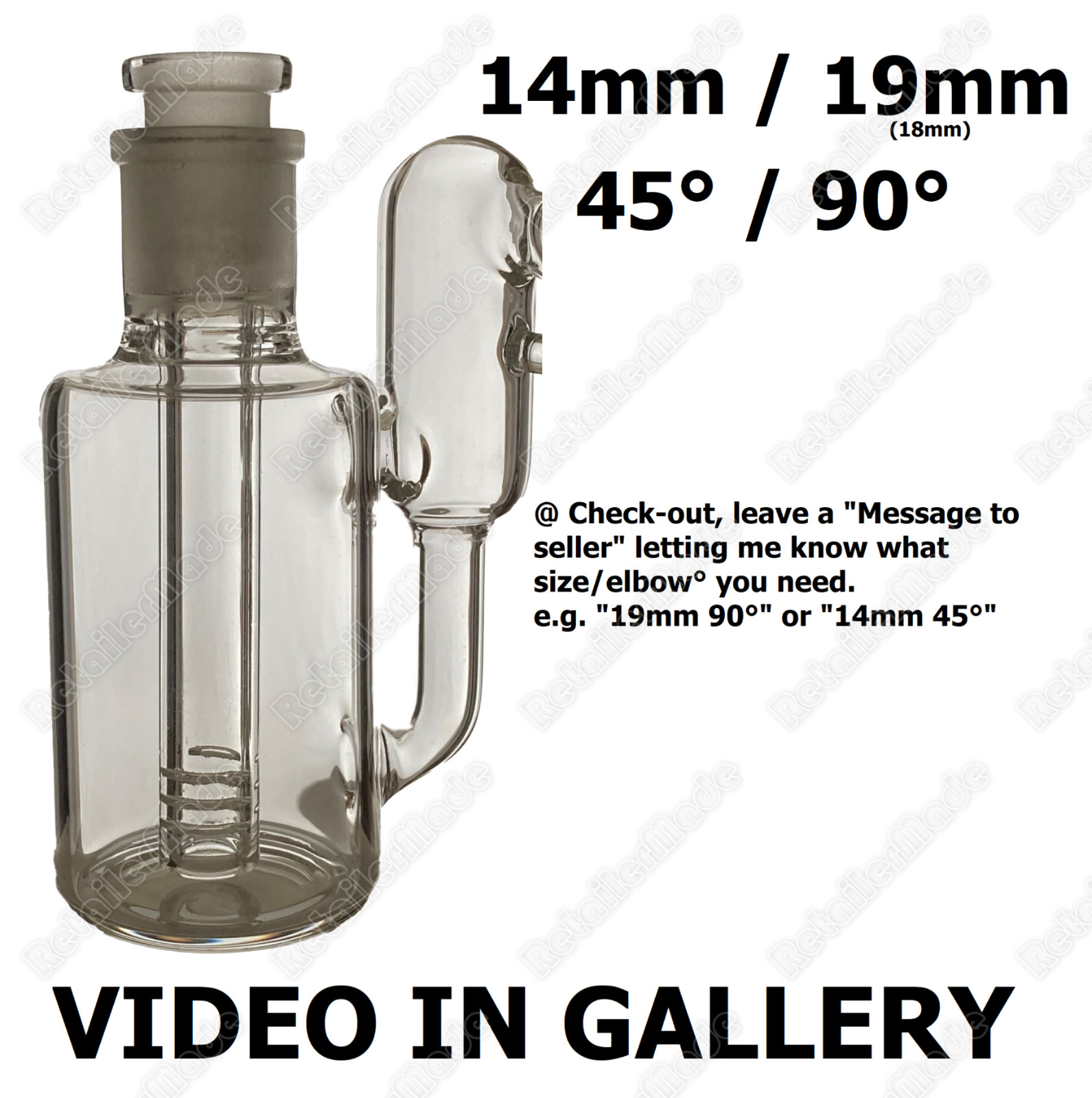 CUSTOM 45° / 90° / 14mm / 19mm ( 18mm ) Clear Glass Recycler Ash Catcher UNIQUE