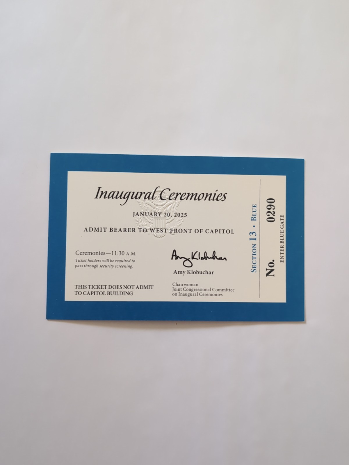 2025 Donald Trump Inauguration Ticket – Blue