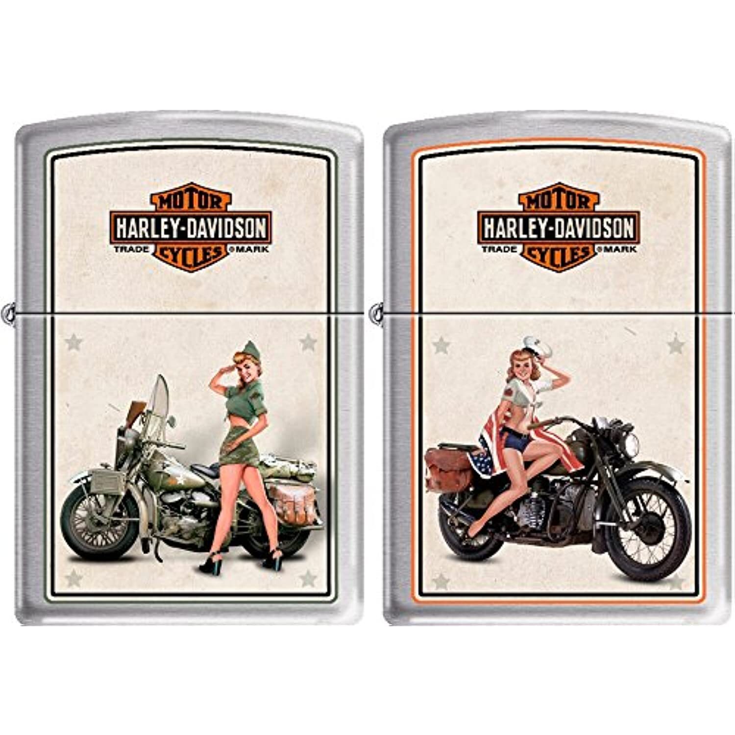 Zippo HD Harley Davidson 1940’s WWII US Army And Marines Pinup Lighter Set NEW