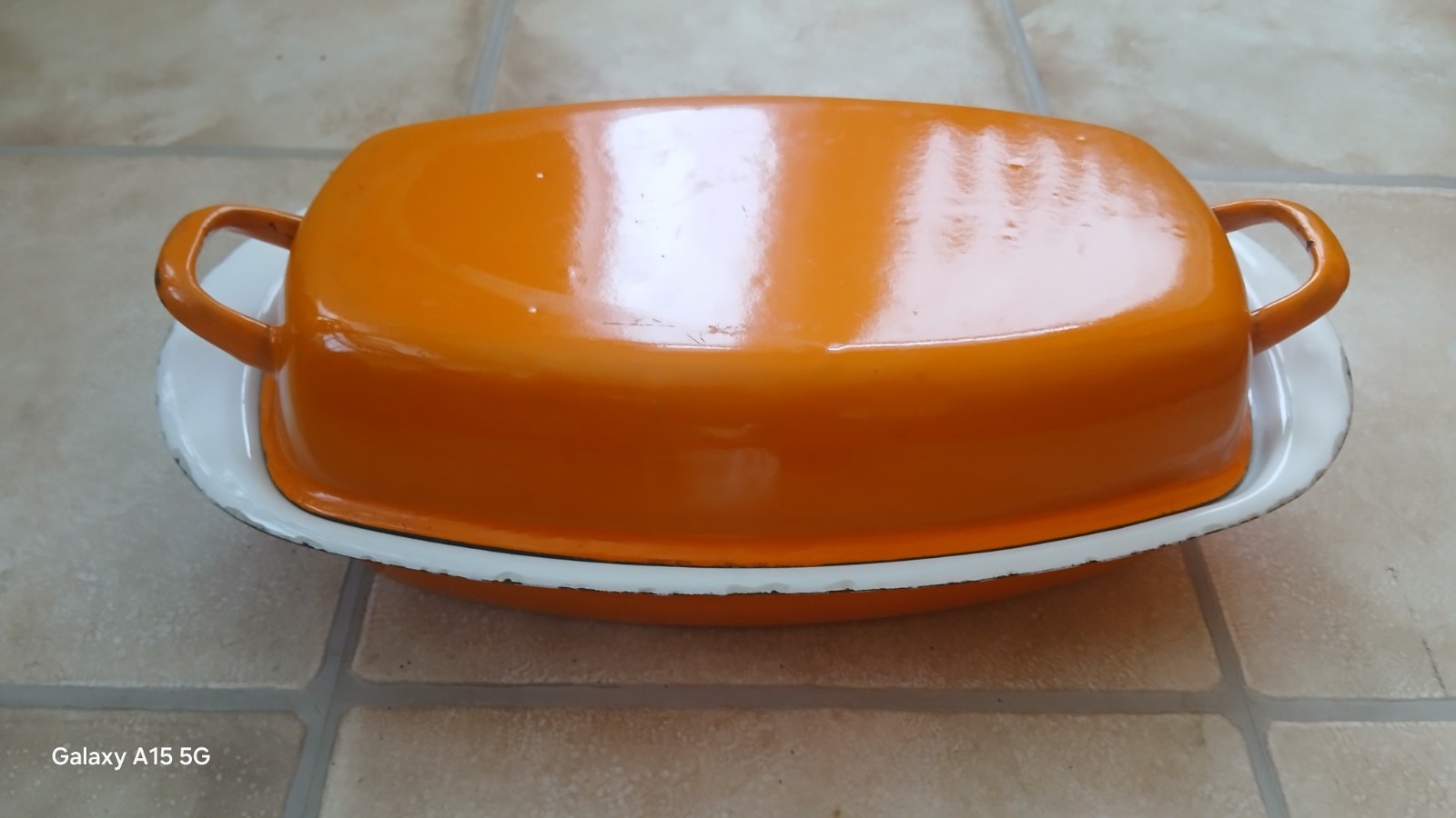 Vintage Orange Enamel Cast Iron Oval Made In Poland #36