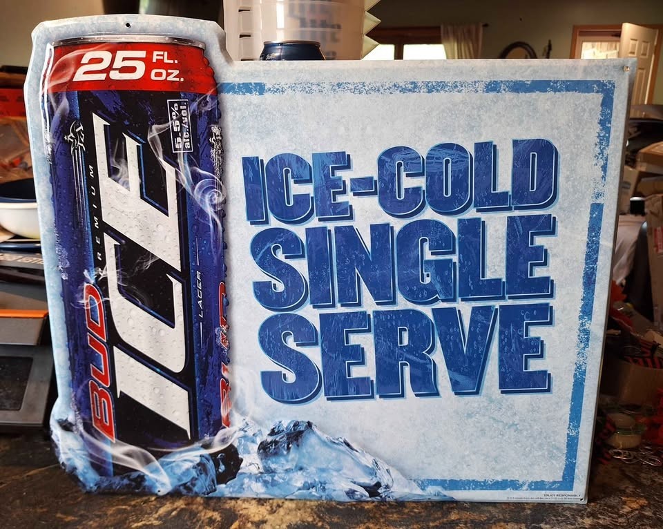 Bud Ice 25 fl oz Single Serve Beer Sign 20×18 NEW