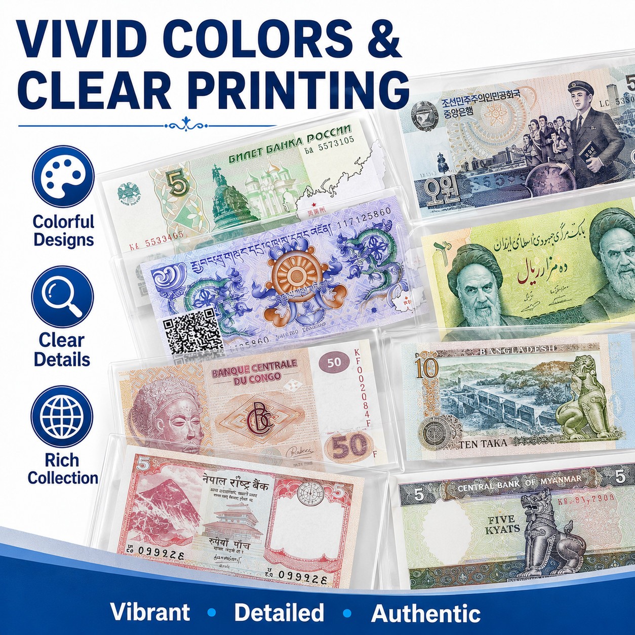52 Pcs World Banknotes Set Uncirculated Currency Bundle Bonus Pack Gift Lot Set