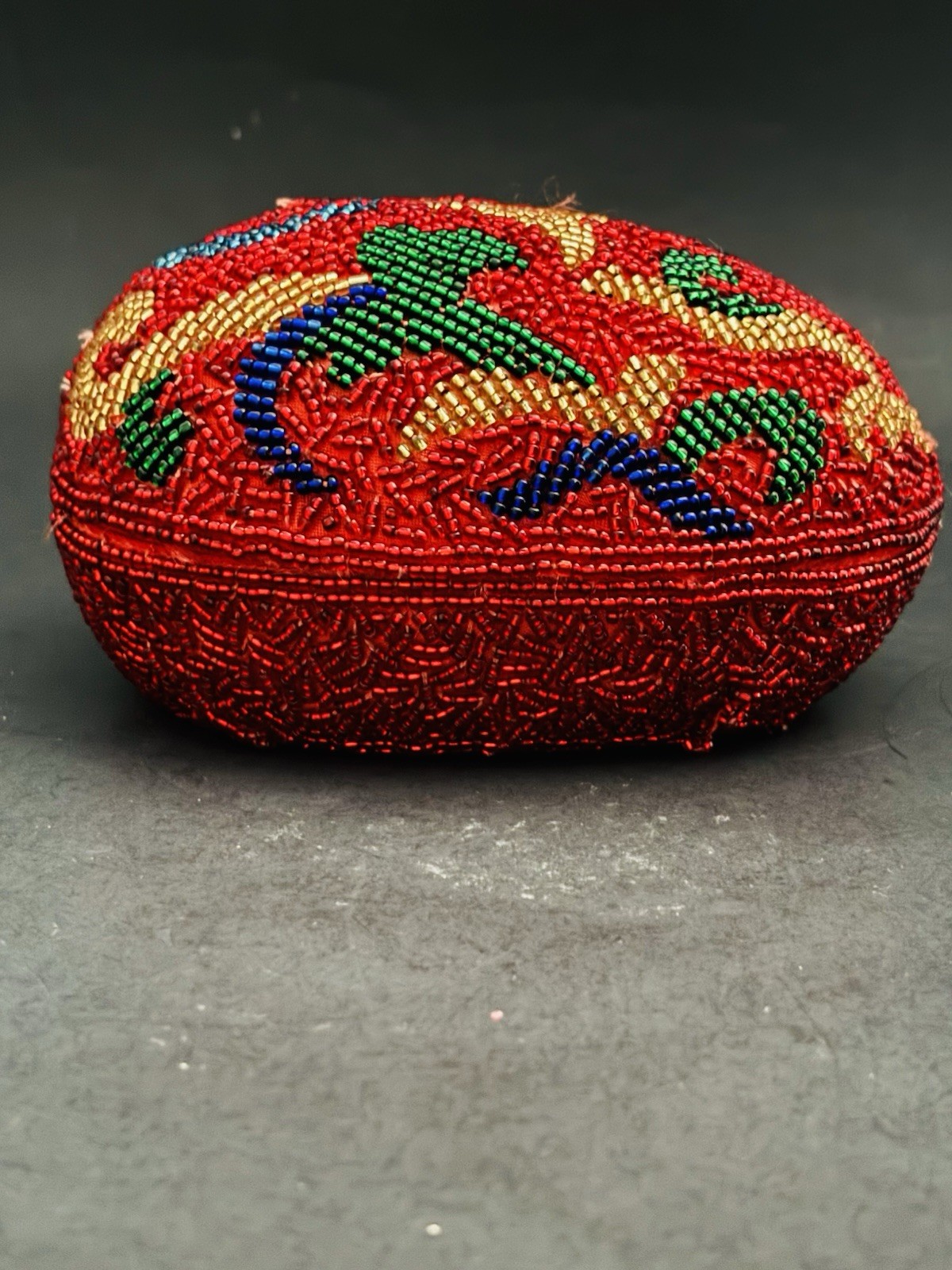 Beaded Easter Egg Candy Container Box Red Green Yellow Blue Vintage