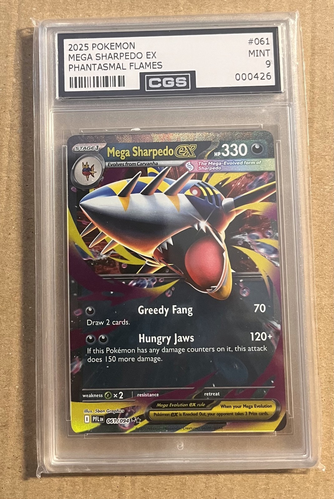 Pokémon Mega Sharpedo Ex ME02: Phantasmal Flames #061/094 Graded Card Mint 9 CGS