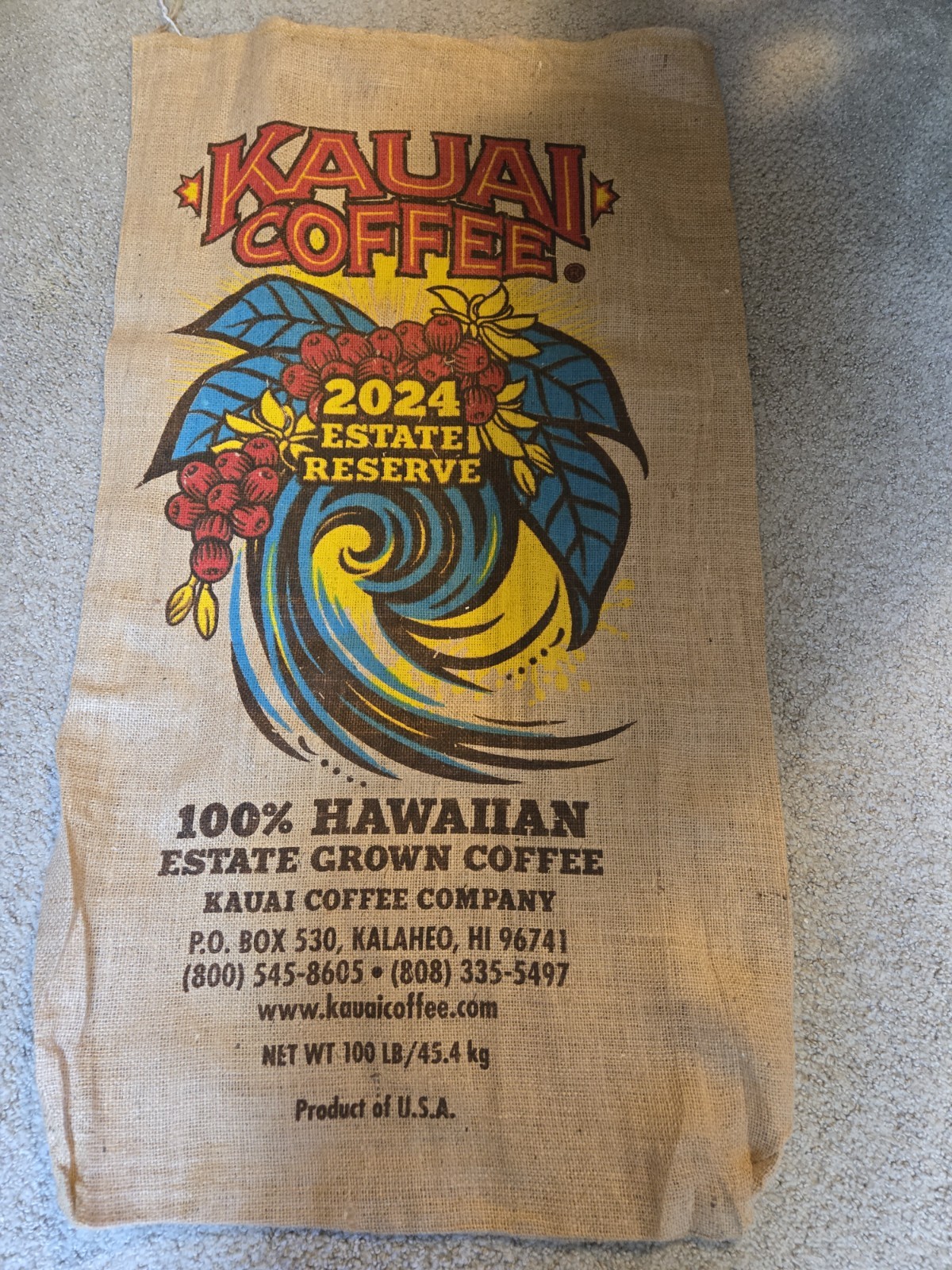 Kauai Coffee Company 2024 Estate Reserve Burlap Coffee Bag