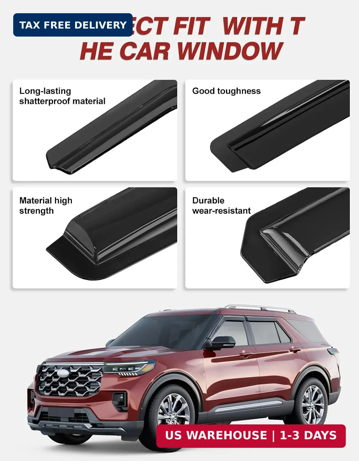 Outside-Mount Window Rain Guards Fit for Ford Explorer 2020-2026, Extra Durable