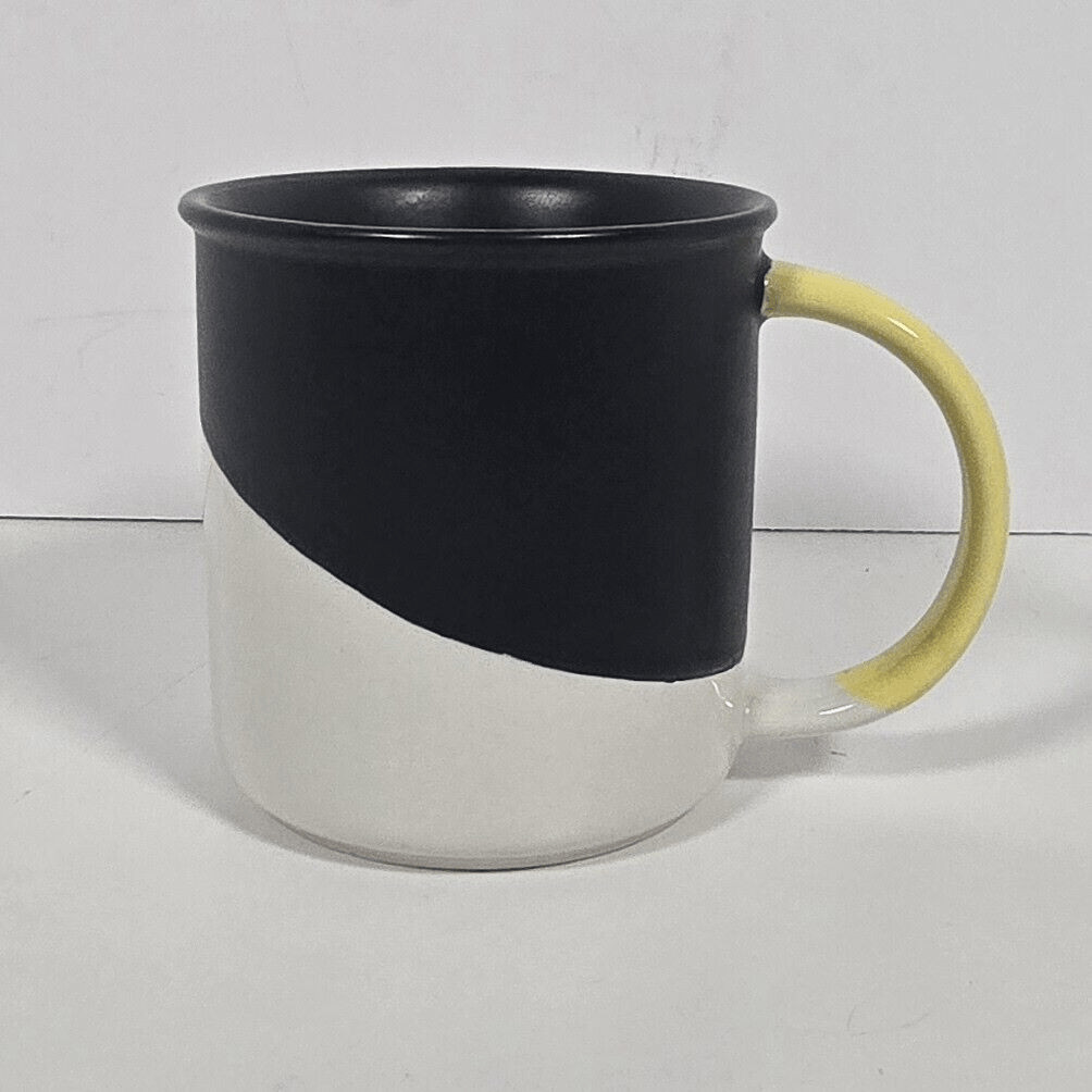 Starbucks Matte Black White Angle Dipped Yellow Handle Coffee Mug 12 oz 2017