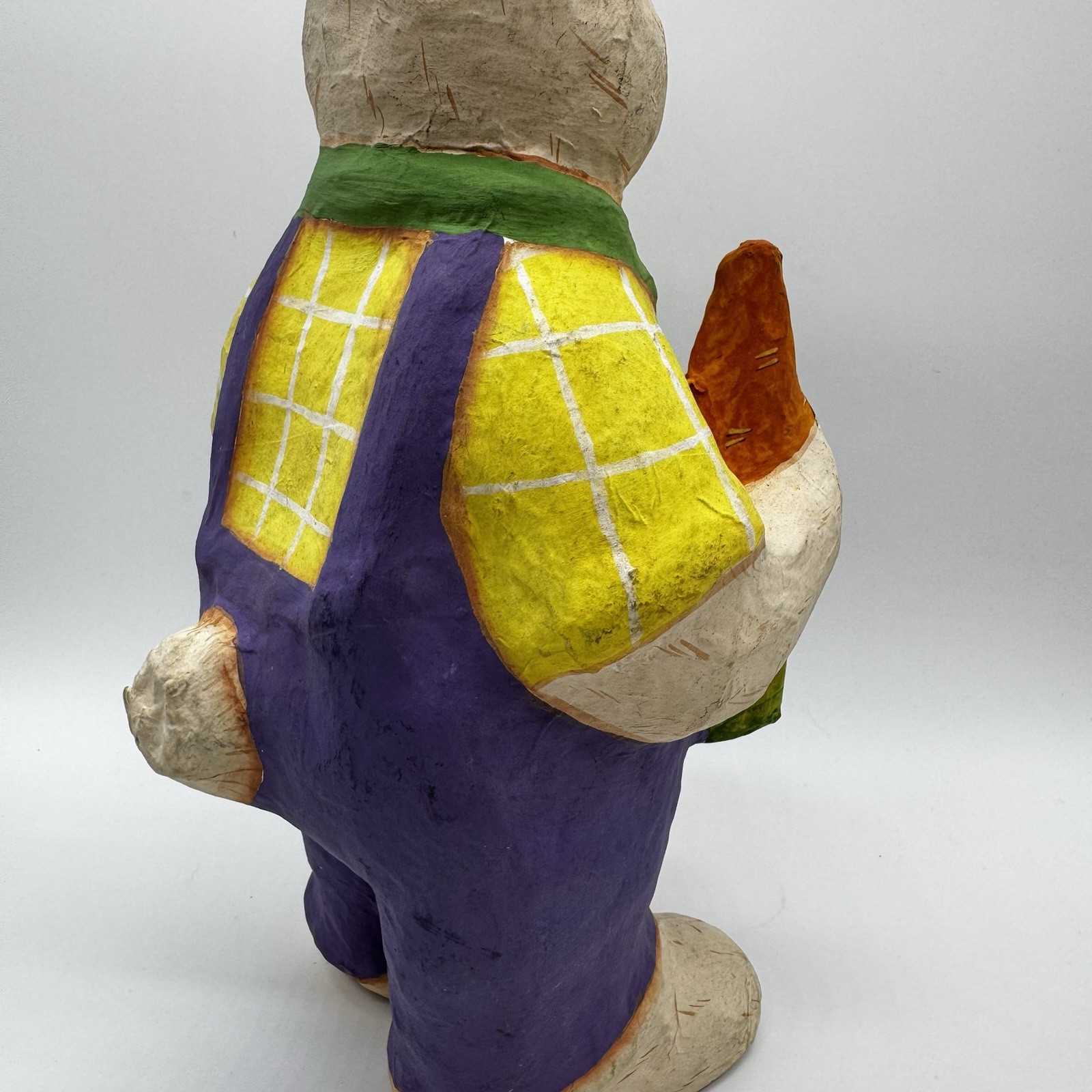 Large Hand-Painted Paper(Papier)-Mache Easter Bunny Rabbit With Carrot Figurine