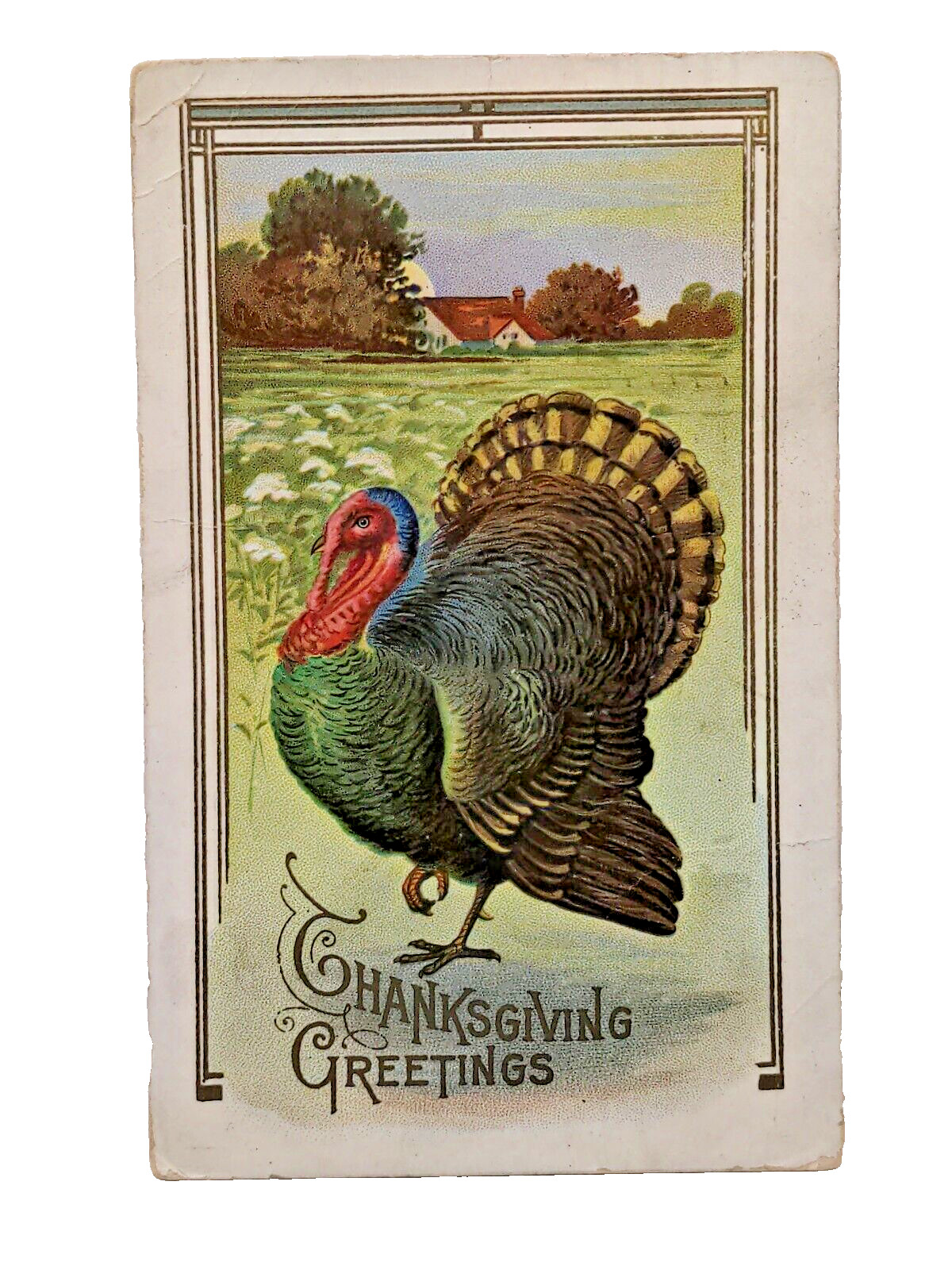 1910 Thanksgiving Post Card Posted 1 Cent Stamp Toledo Ohio Detroit Michigan PC