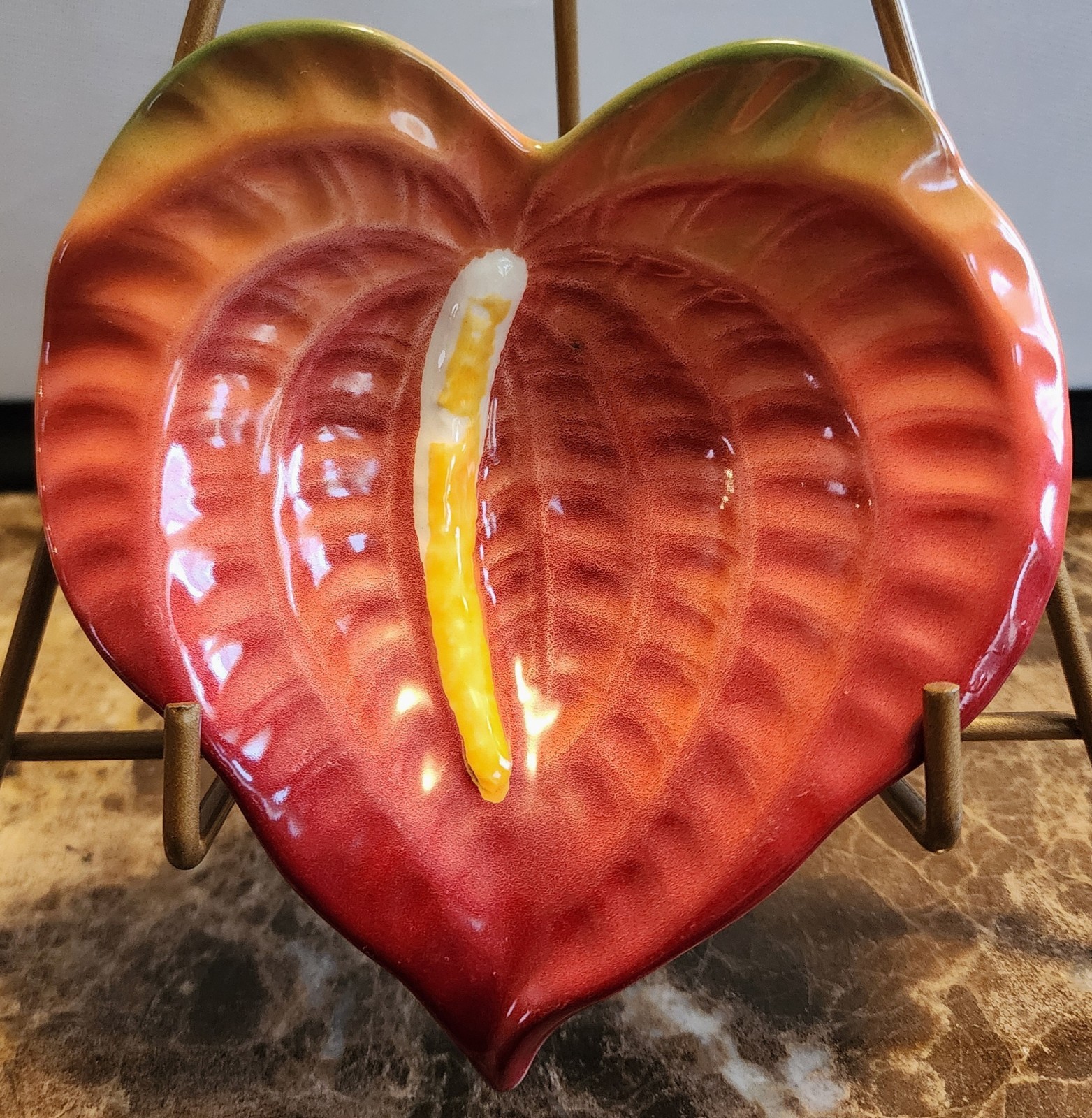 Hibiscus Flower Dish Made in Hawaii Hand Glaze Ceramic Earthenware Orange Tropic