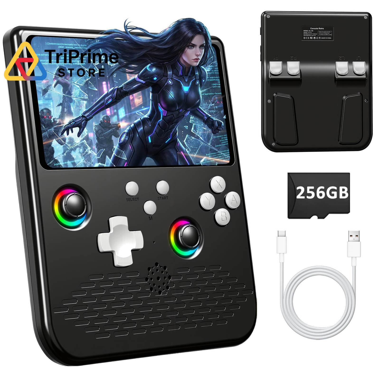 H5 Retro Gaming Console, 5.0 Inch IPS HD 1.57 x 6.29 x 7.87 inches, Black
