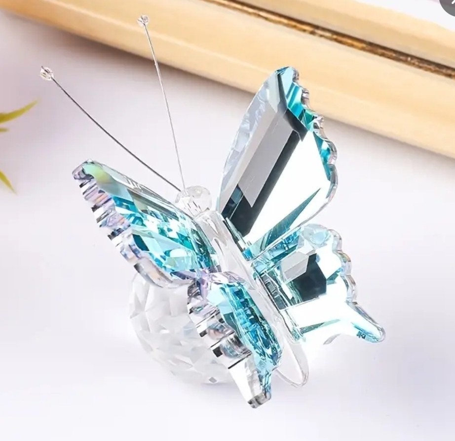 Lake Blue Multicolor Crystal Butterfly Figurine Crystal Ball Base Ornament