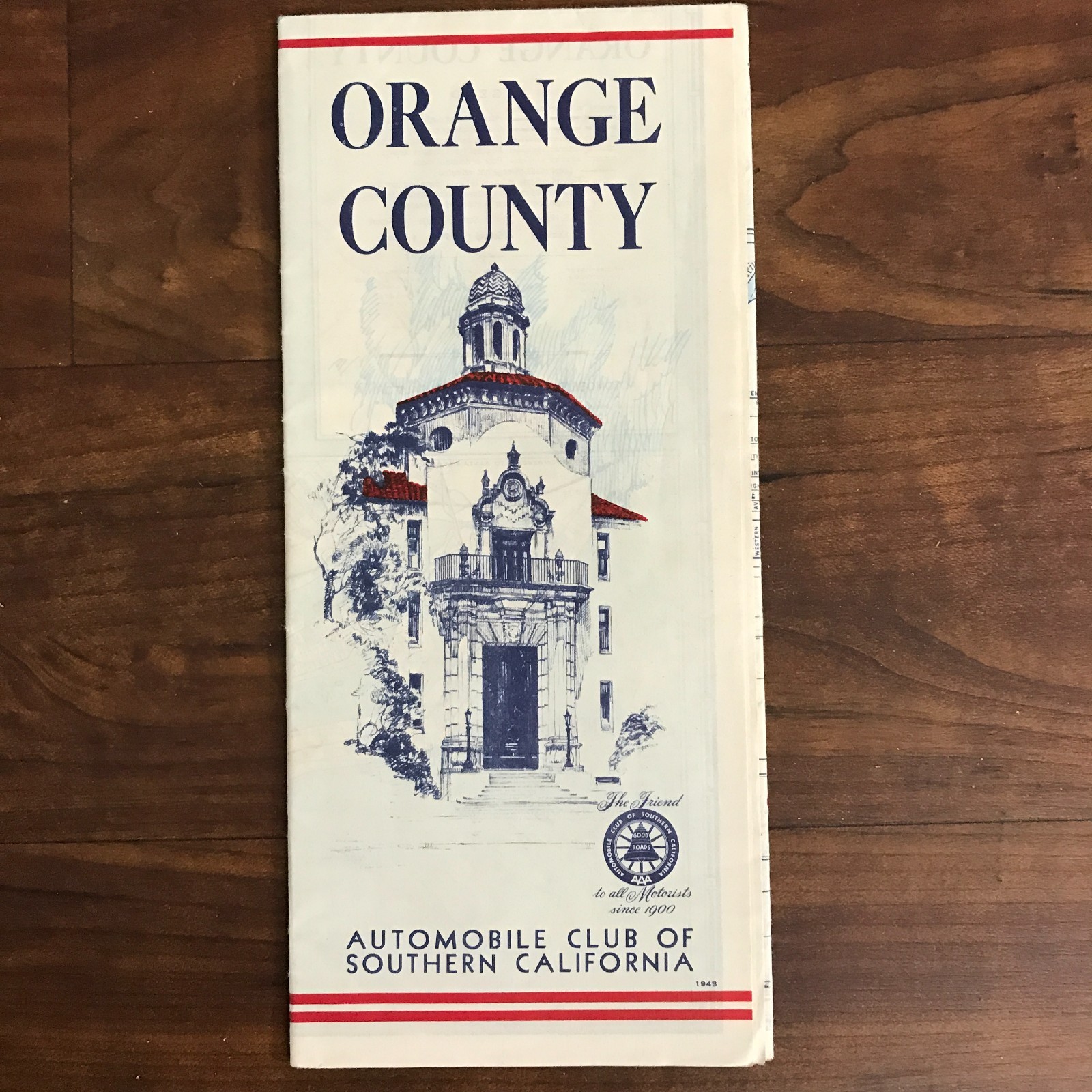 Orange County Map, Automobile Club of Southern California, circa 1949