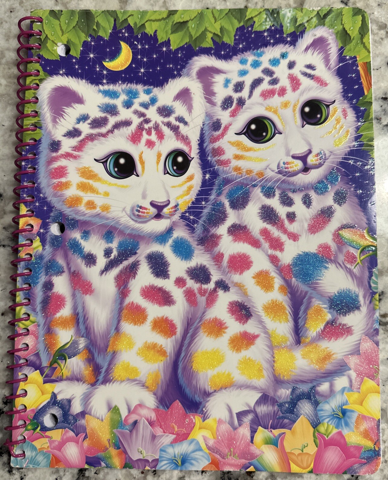 lisa frank Kittens Tree leaves Flowers Spiral Notebook 10.5” X 8” Wide Rule B1