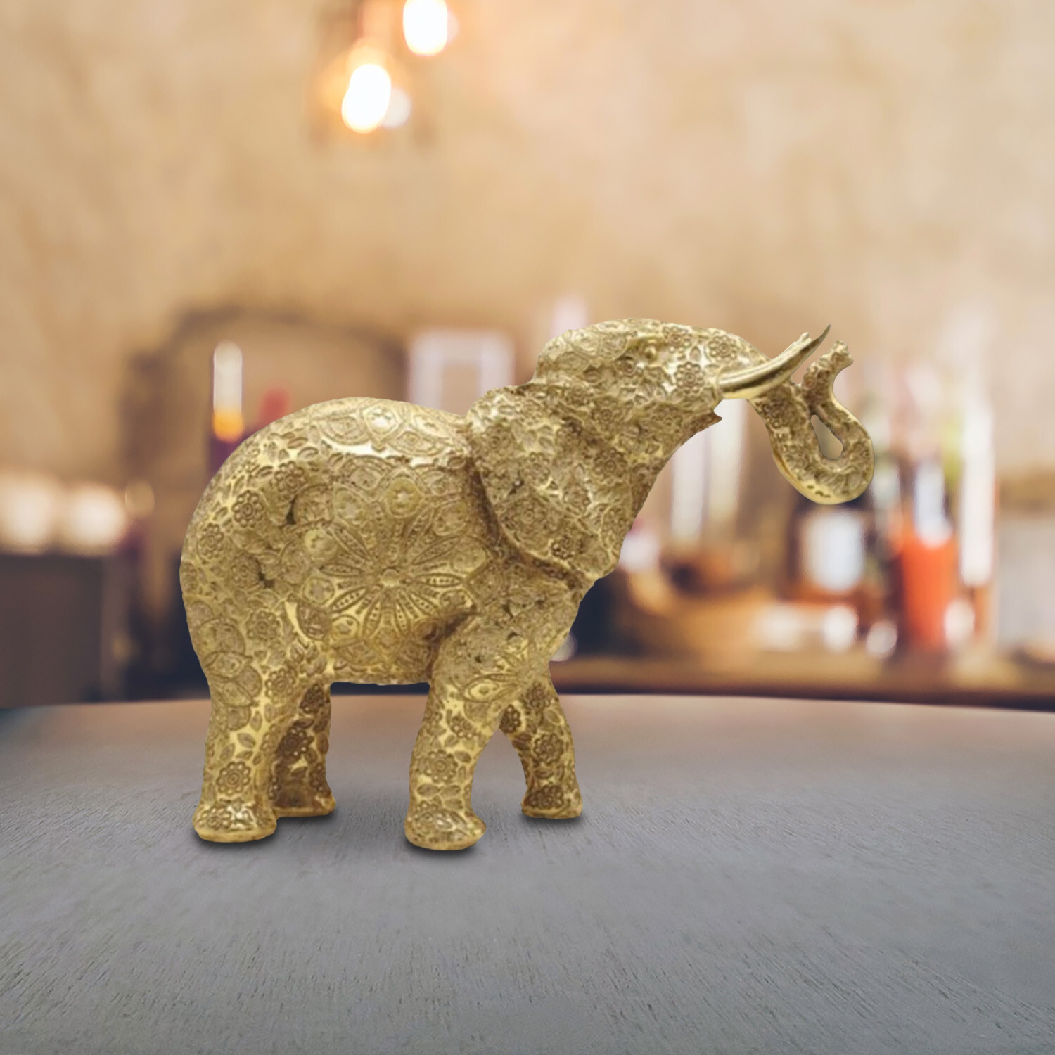 5.25″W Gold Thai Elephant Statue Feng Shui Decoration Figurine Room Decor