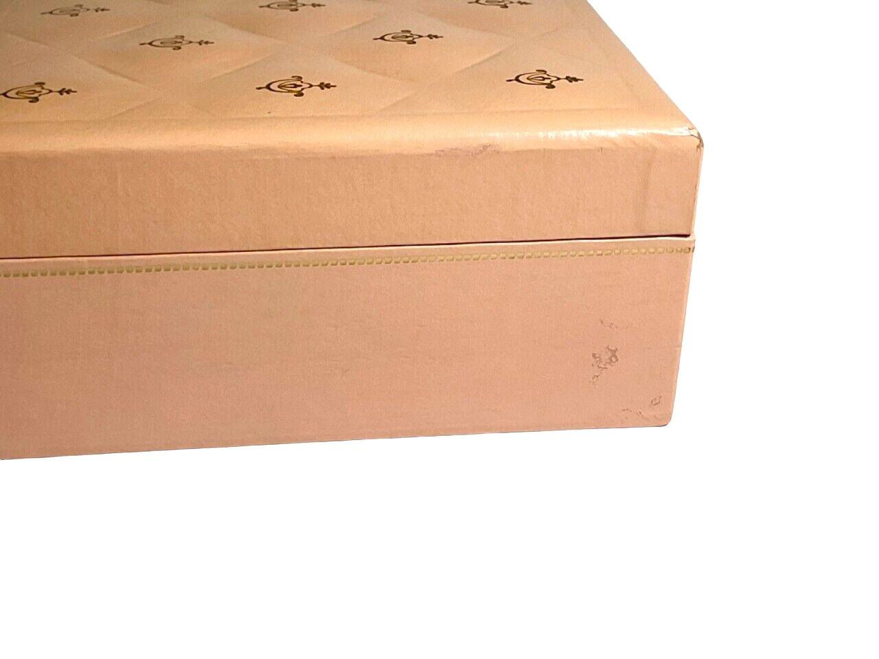 Vtg Peach Diamond Pattern Locking Tiered Jewelry Box WITH KEY 11.25” l x 3.5” h