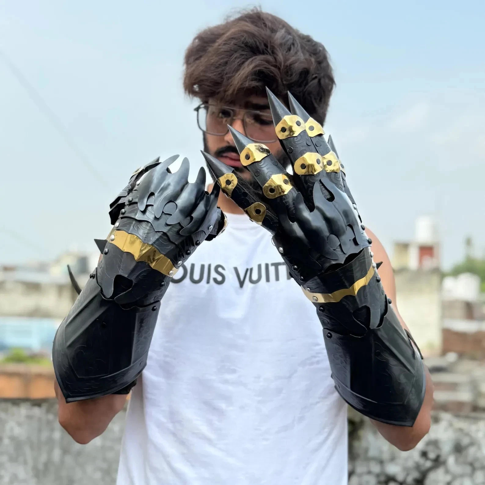 Nazgul Gauntlets Handcrafted Blackened Brass Coated Gothic Glove Pair