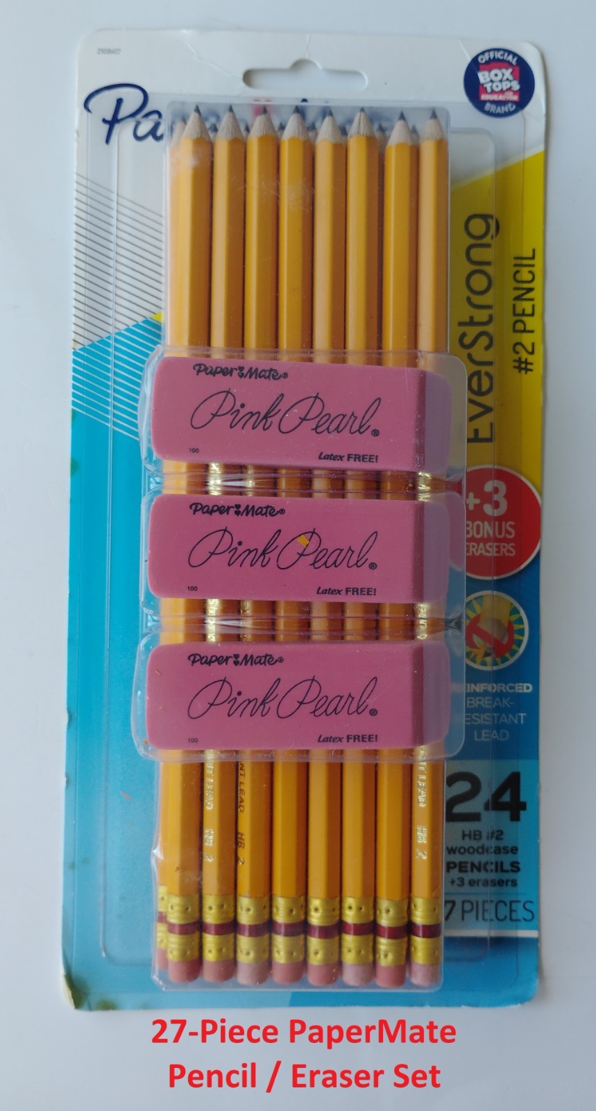 Paper Mate Everstrong #2 Wooden Pencils Set 24 + 3 Pink Pearl Erasers Papermate