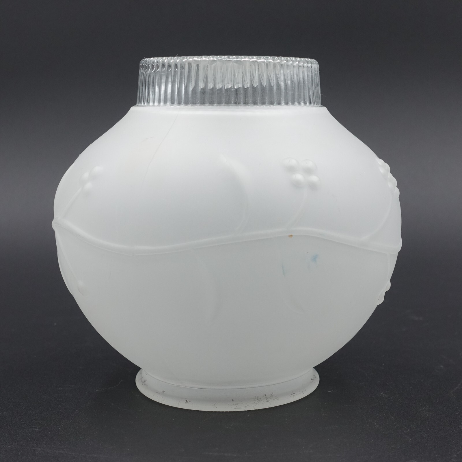 Ceiling Globe Light Round Oval Frosted Dots and Vines Clear Top 5.5″ Vtg Concave