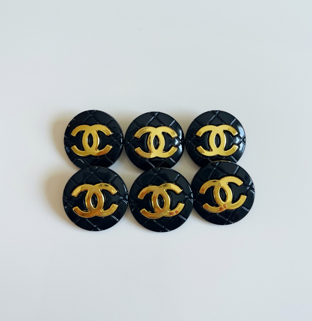 lot of 6 Designer Black and Gold Quilted Button STAMPED