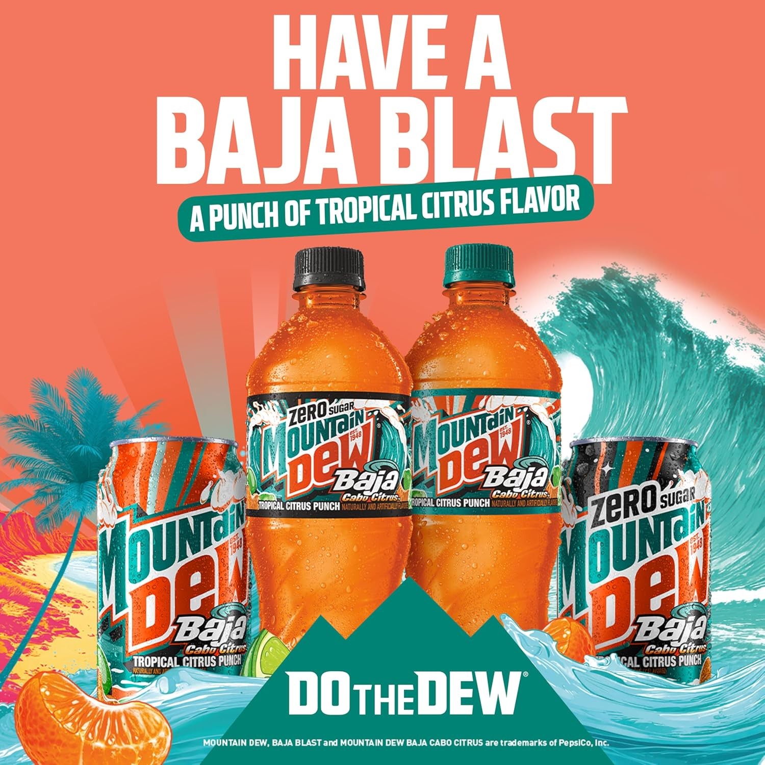 Mountain Dew, Baja Cabo Citrus Zero Sugar 12 Fl Oz Cans (Pack of 12)