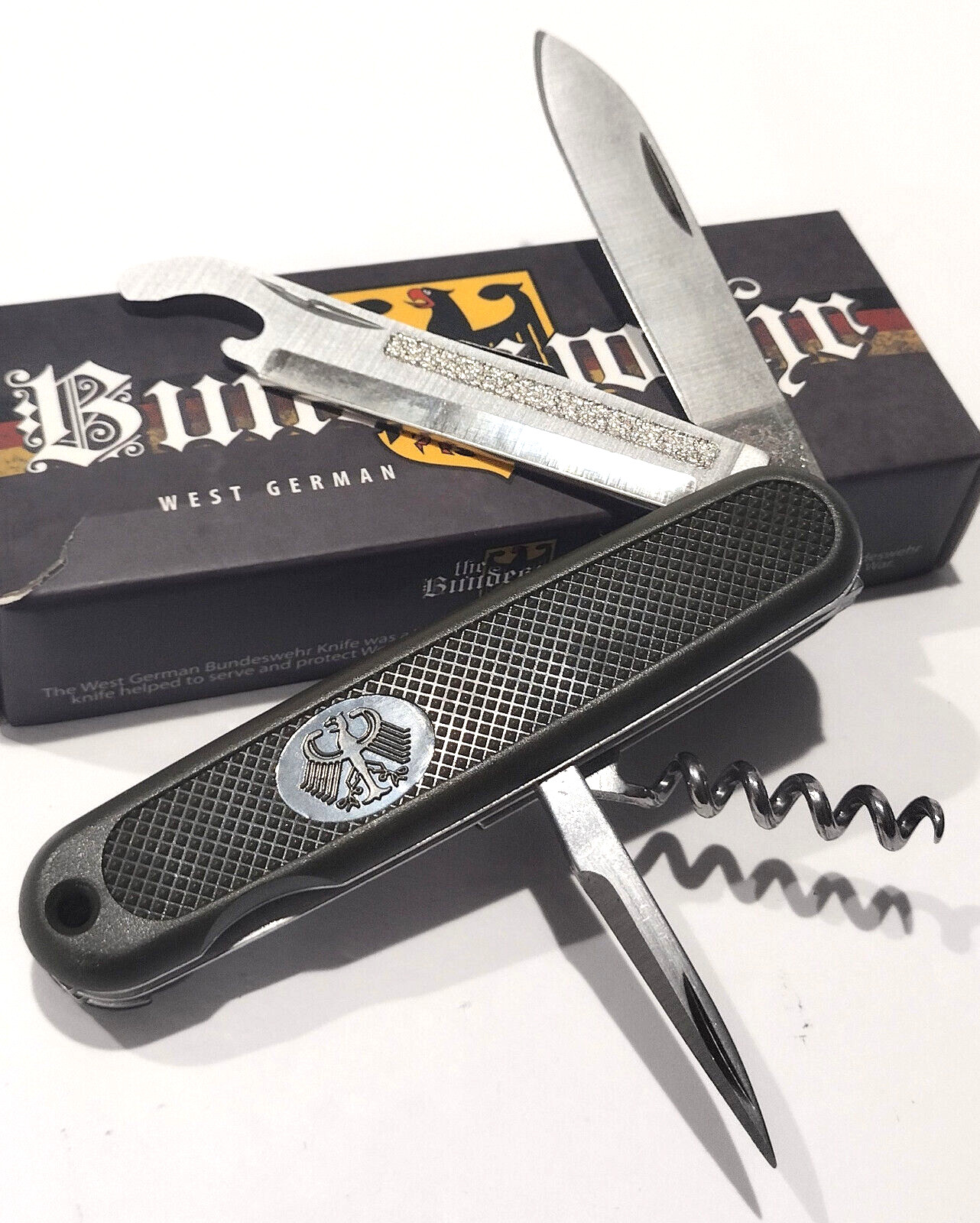 Bundeswehr West Germany Replica OD Army Green Multi Tool Field Knife W/Case EDC