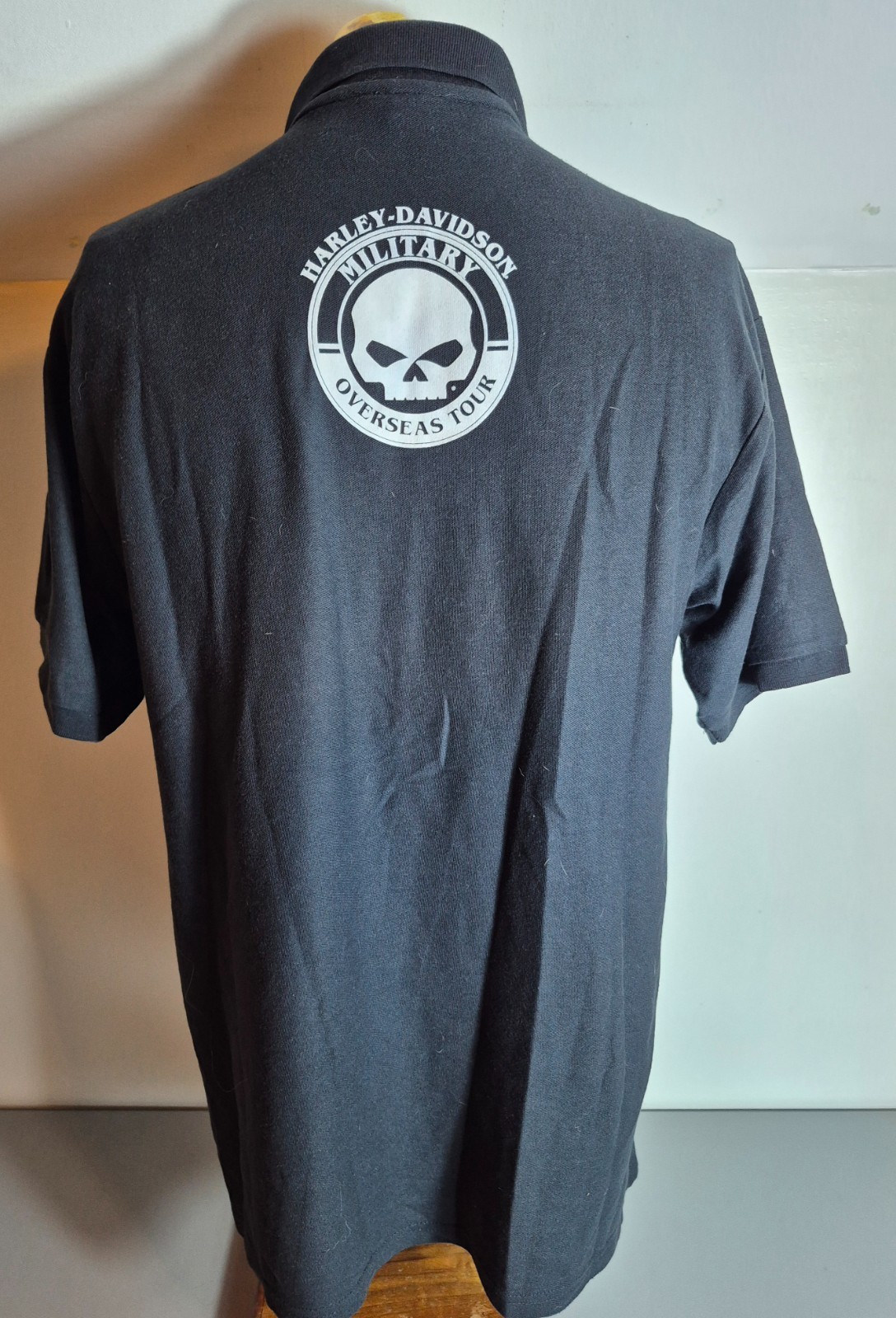 Harley-Davidson Mens Military Overseas Tour Black Polo Shirt XL Skull