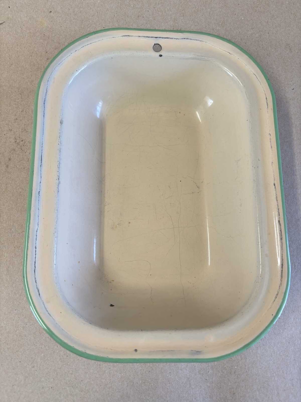 Vintage Enamelware Green And Cream Farmhouse 1920s-1950s Pan
