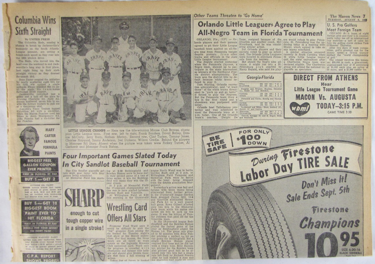 RARE 1955 Civil Rights First Interracial Little League Baseball Game Newspaper