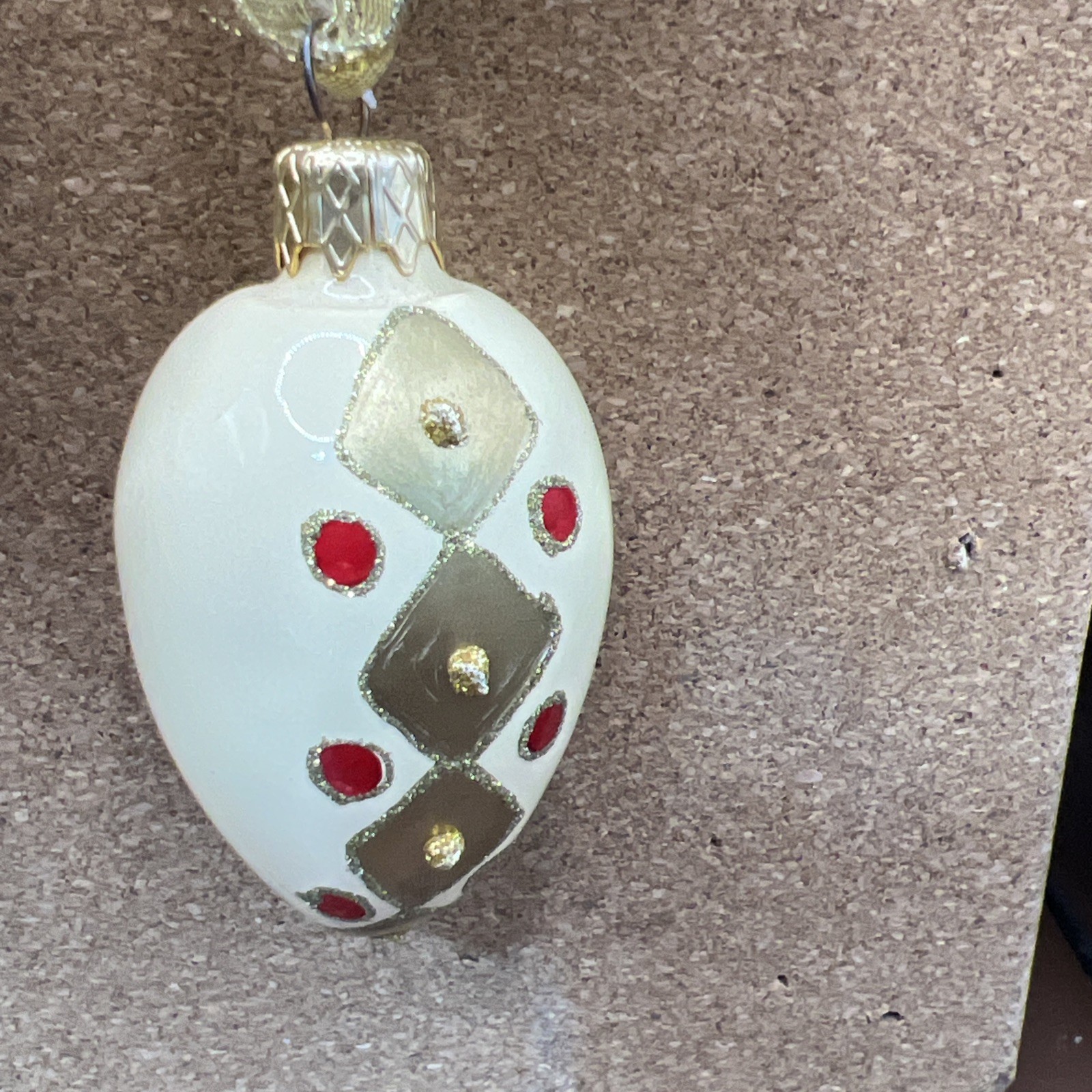 6 Vintage Christmas Easter Ornaments Egg Shaped Poland Glitter Rhinestones