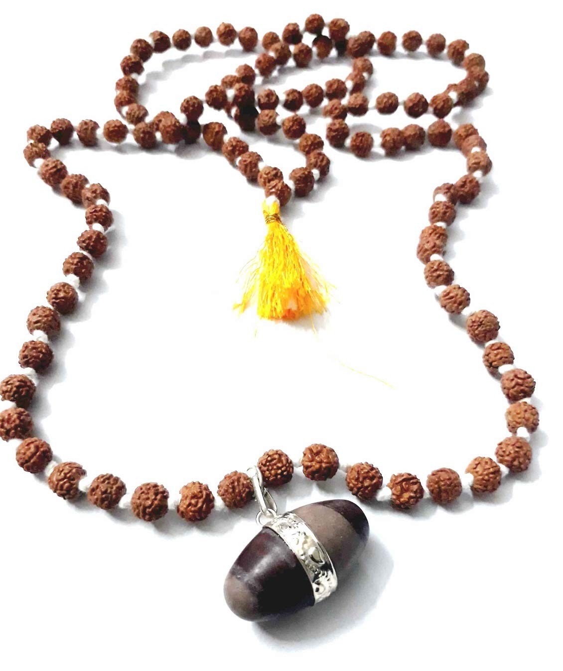 5 Mukhi Rudraksha Mala 6mm with Narmadeshwar Shivling Pendant Japa Necklace