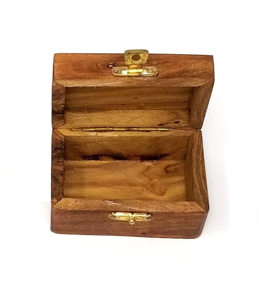 Wooden Box -Sml 3″x2″ Rectangular Decorative w/Brass Orthodox Cross & Hinged Lid