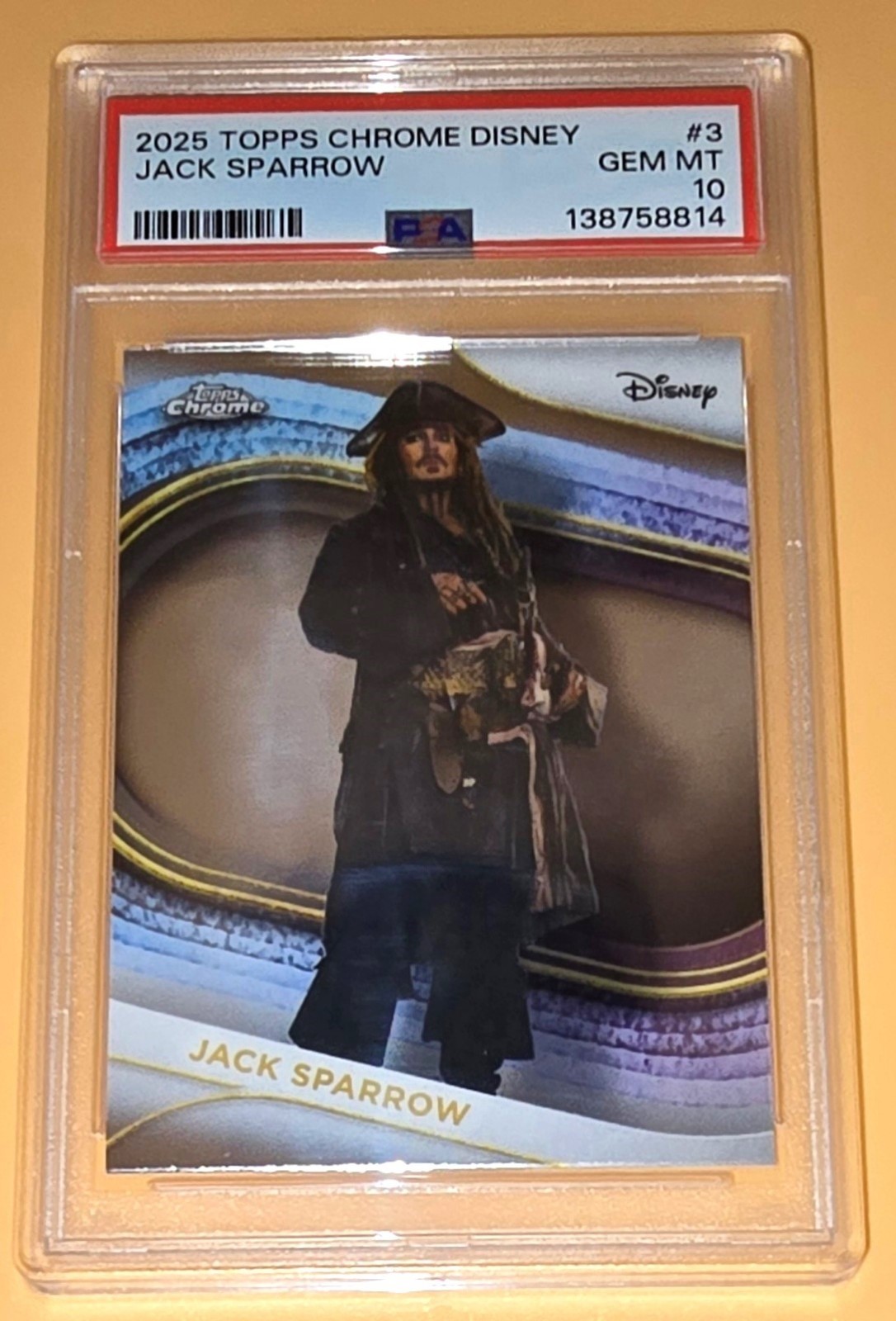 Jack Sparrow from Pirates of the Caribbean PSA 10 Pop 1 2025 Topps Chrome Disney