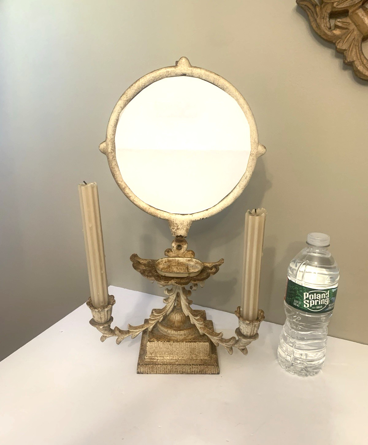 Antique Victorian Vanity Shaving Mirror Primitive Cast Iron Butler Mirror Relic